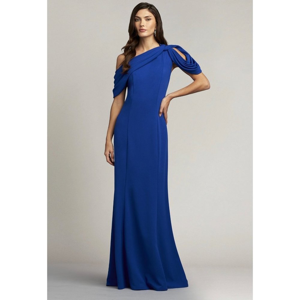 TADASHI SHOJI ONE-SHOULDER BOW CREPE blue Gown size Large